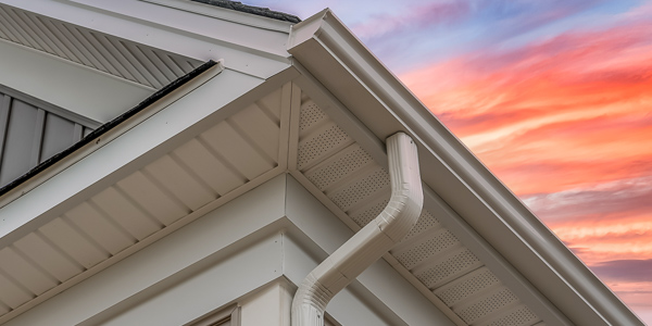 White frame gutter guard system, with gray horizontal and vertic